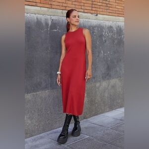 UNIQLO Sz M Ribbed Cotton Modal Nylon Blend Sleeveless Midi Dress NEW WITH TAG
